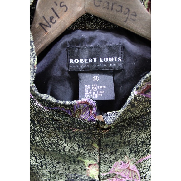 VTG Robert Louis Butterfly Print Silk Jacket M - Picture 3 of 14